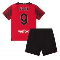 Fotballdrakt Barn AC Milan Olivier Giroud #9 Hjemmedraktsett 2023-24 Kortermet (+ Korte bukser)